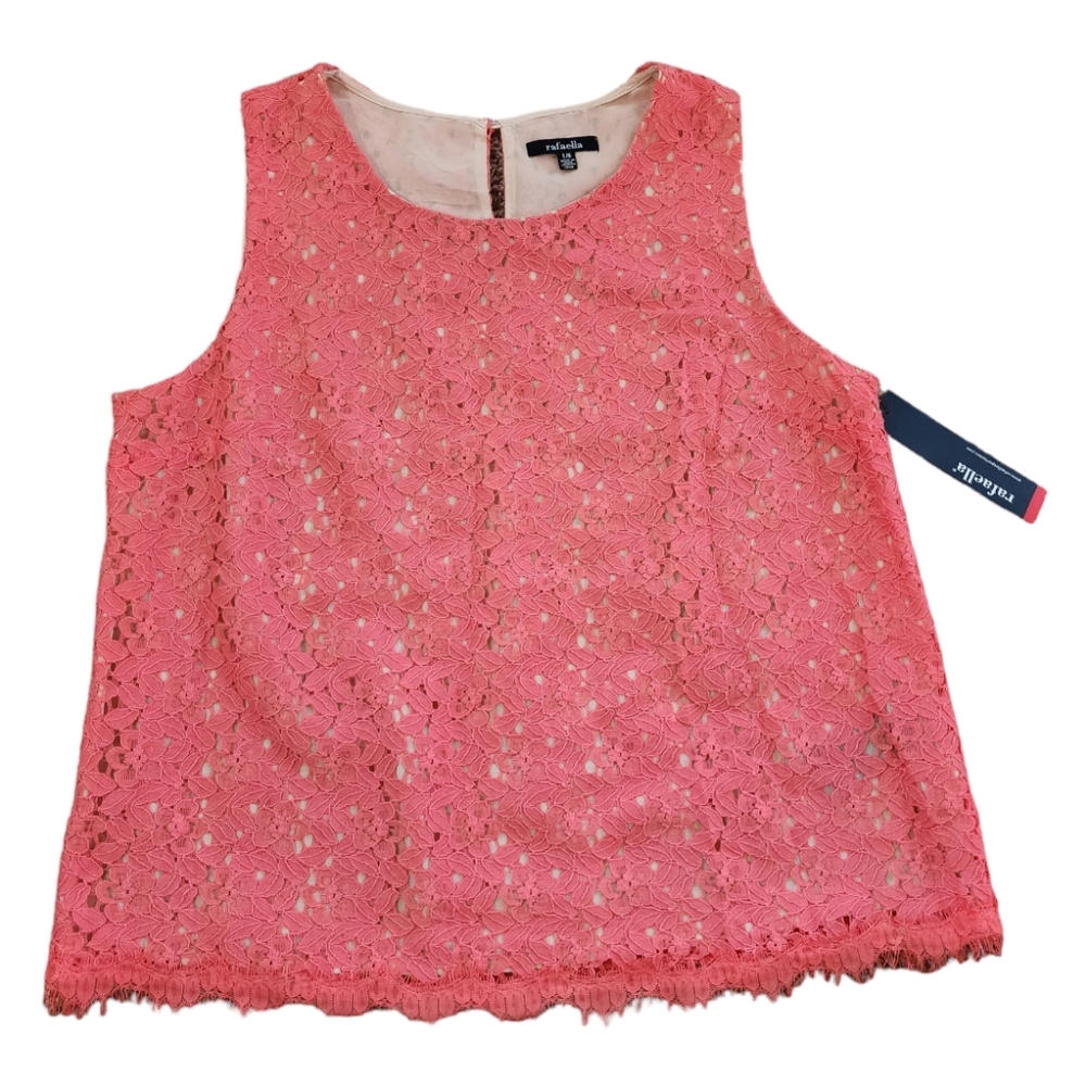 Rafaella Sleeveless Top Coral Colored Lace Overlay Blouse